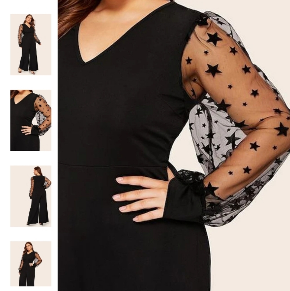 NWOT JUMPSUIT ,mesh sleeves with Stars Size 14